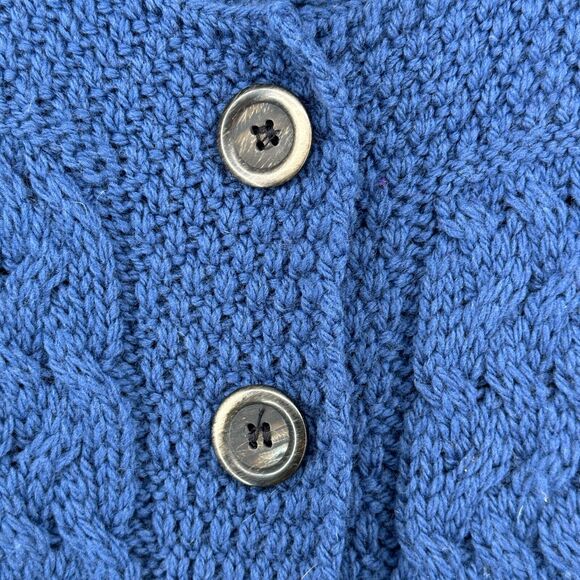 QUILLS Cardigan Womens M 100% Merino Wool Button Up Cable Fisherman Blue Ireland - Picture 8 of 12